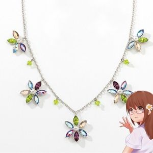 Touchstone Crystal Swarovski Shimmering Garden Necklace Flower Rhodium Plating